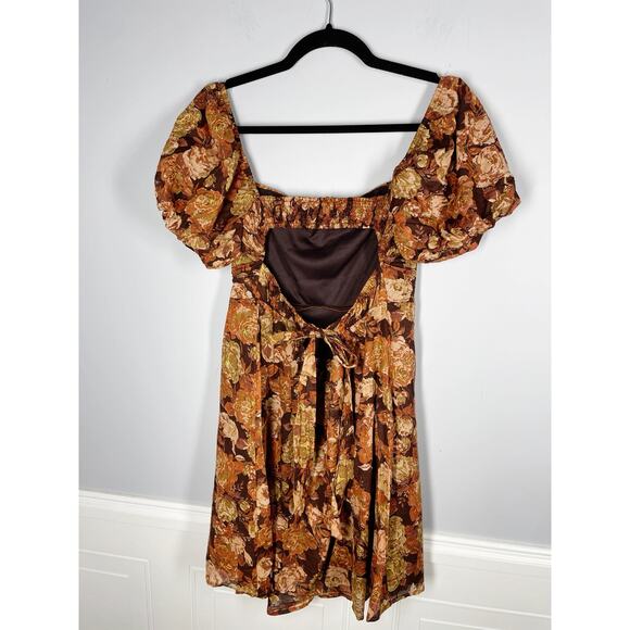 Alter'd State, Size Large, Brown & Orange Lightweight Fall Dres, Puff Sleeves - Picture 4 of 6